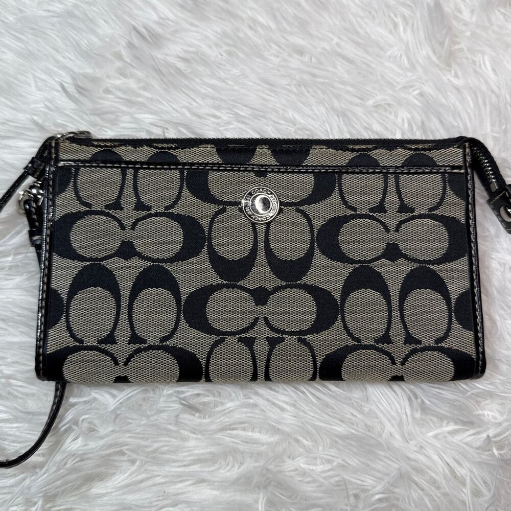 COACH Black Gray Signature Canvas Wallet Wristlet